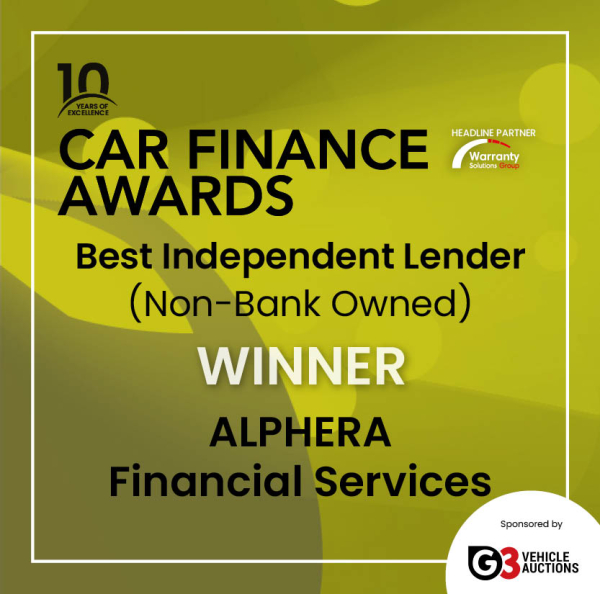 Certificate awarded to ALPHERA for Best Independent Lender in the Car Finance Awards 2025